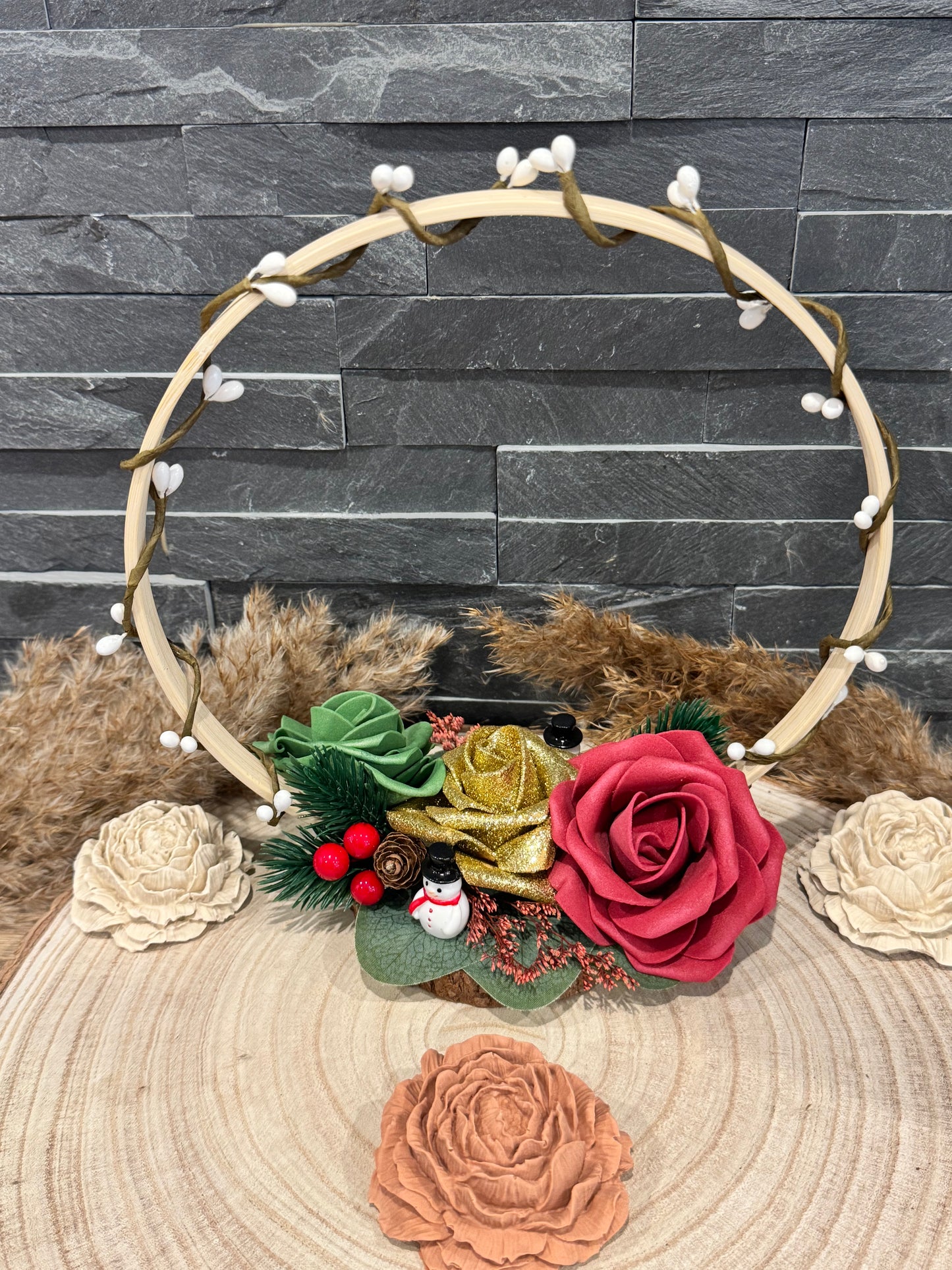 🎄 Centre de table de Noël – Couronne florale